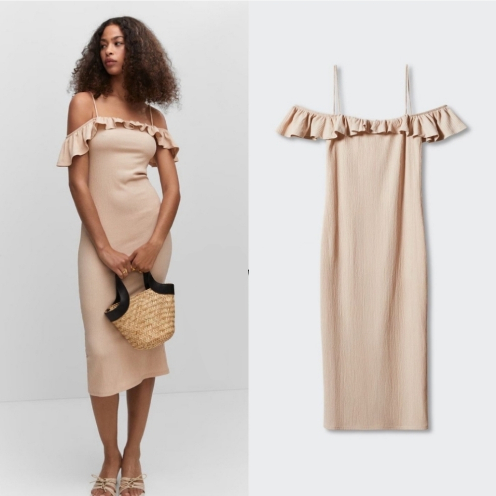MANGO ruffle midi dress